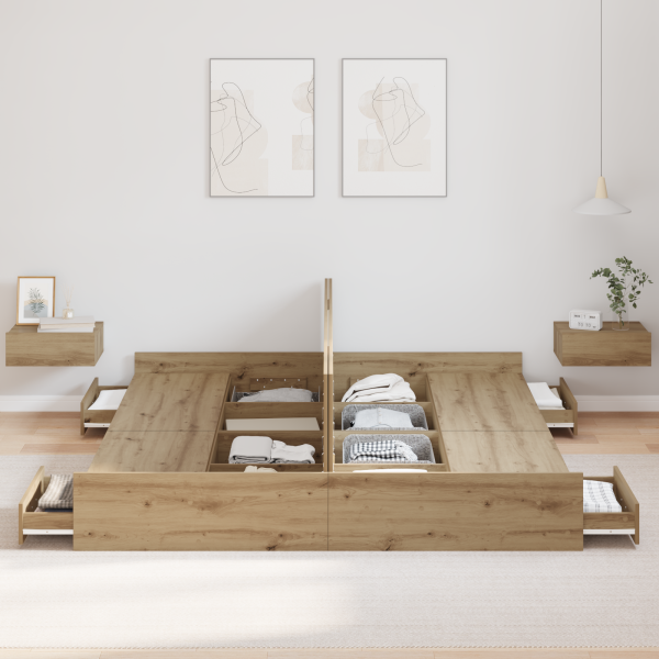 Bett mit Stauraum Eiche handwerklich 180 x 200 cm