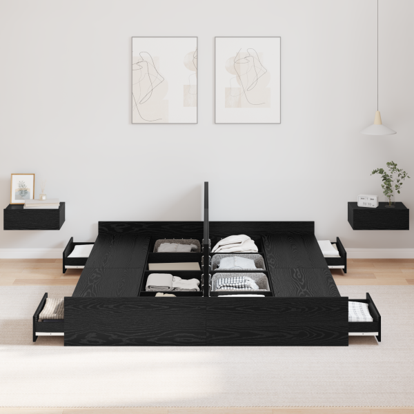 Aufbewahrungsbettgestell Schwarz Eichen-Optik 160 x 200 cm