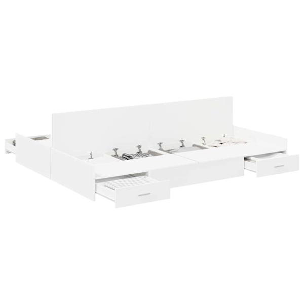 Bett mit Stauraum Weiß 150 x 200 cm Wuchsplatte und Spanplatte