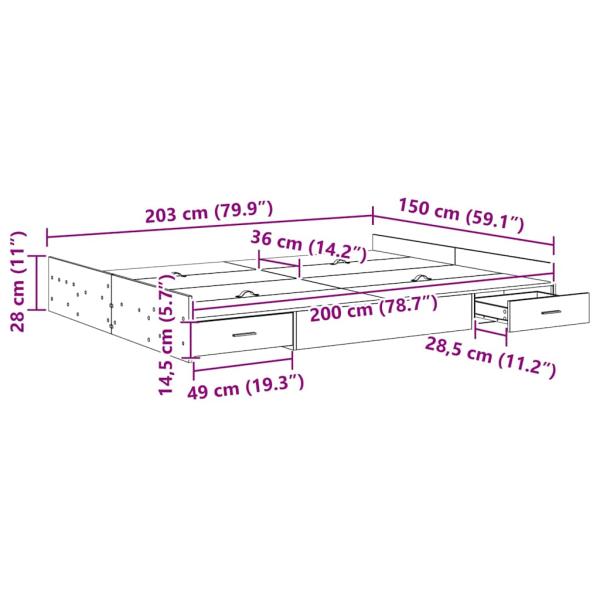 Bett mit Stauraum mit Schubladen mit Kopfteil mit Speicher Betongrau 150 x 200 cm