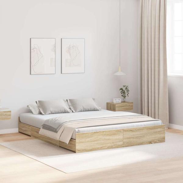 ARDEBO.de - Bett mit Stauraum mit Schubladen mit Kopfteil mit Speicher Sonoma Eiche 140 x 200 cm