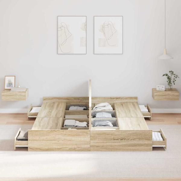 Bett mit Stauraum mit Schubladen mit Kopfteil mit Speicher Sonoma Eiche 140 x 200 cm