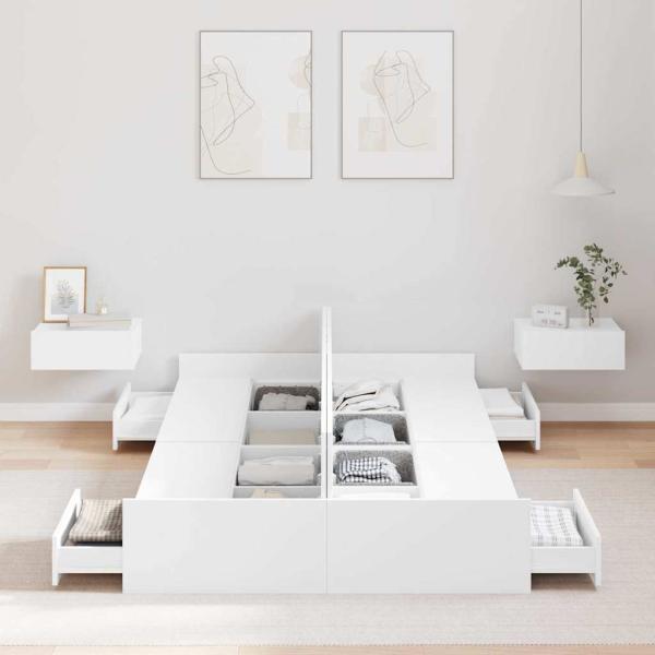 Bett mit Stauraum mit Schubladen mit Kopfteil mit Speicher Weiß 120 x 200 cm Holz