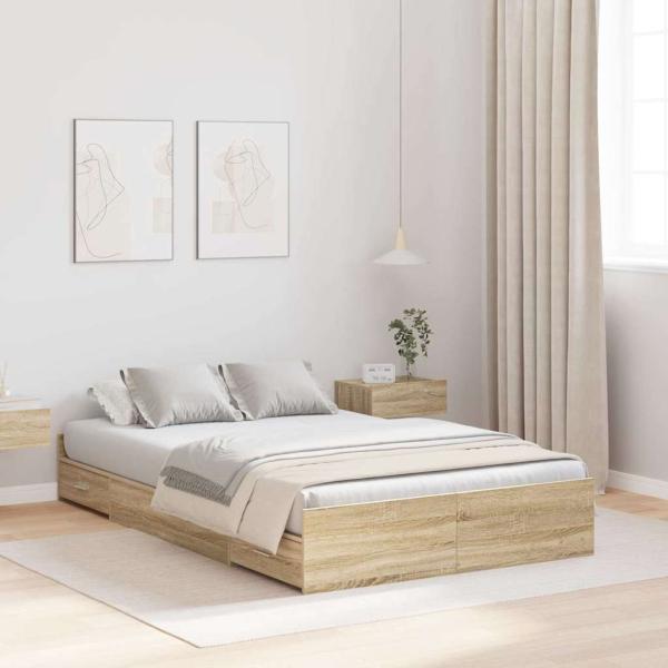 ARDEBO.de - Bett mit Stauraum Sonoma Eiche 120 x 200 cm Holzwerkstoff