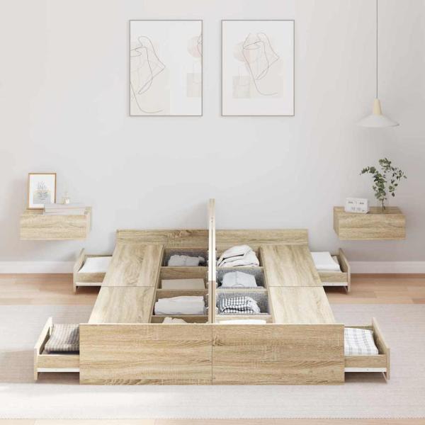 Bett mit Stauraum Sonoma Eiche 120 x 200 cm Holzwerkstoff