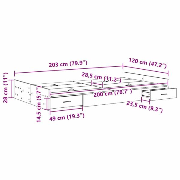 Bett mit Stauraum Betongrau 120 x 200 cm Melaminplatte