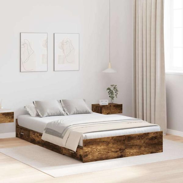 ARDEBO.de - Bett mit Stauraum Räuchereiche 120 x 200 cm Melaminplatte