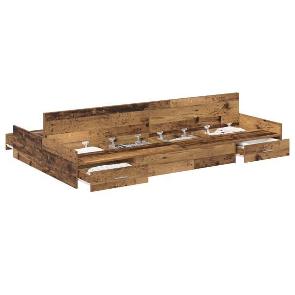 Bett mit Stauraum mit Schubladen mit Kopfteil mit Speicher Altholz 120 x 200 cm Holz