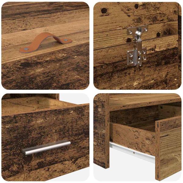 Bett mit Stauraum mit Schubladen mit Kopfteil mit Speicher Altholz 120 x 200 cm Holz