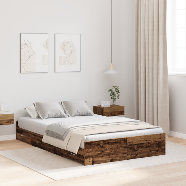 Bett mit Stauraum mit Schubladen mit Kopfteil mit Speicher Altholz 120 x 200 cm Holz