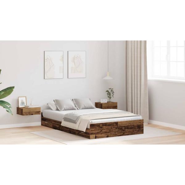Bett mit Stauraum mit Schubladen mit Kopfteil mit Speicher Altholz 120 x 200 cm Holz