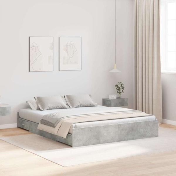 ARDEBO.de - Bett mit Stauraum mit Schubladen mit Kopfteil mit Speicher Betongrau 140 x 190 cm Melamin