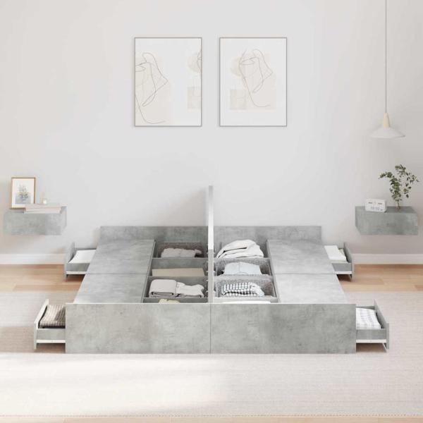Bett mit Stauraum mit Schubladen mit Kopfteil mit Speicher Betongrau 140 x 190 cm Melamin