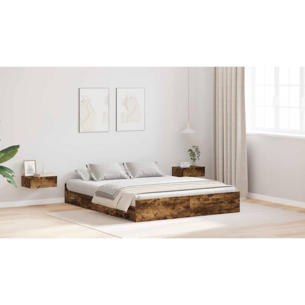 Bett mit Stauraum mit Schubladen mit Kopfteil mit Speicher Räuchereiche 140 x 190 cm