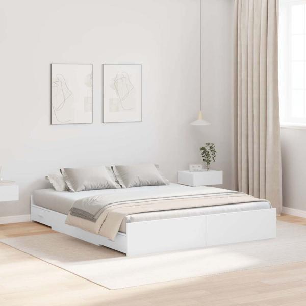 ARDEBO.de - Bett mit Stauraum mit Schubladen mit Kopfteil mit Speicher Weiß 135 x 190 cm Spanplatte
