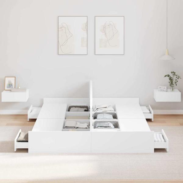 Bett mit Stauraum mit Schubladen mit Kopfteil mit Speicher Weiß 135 x 190 cm Spanplatte