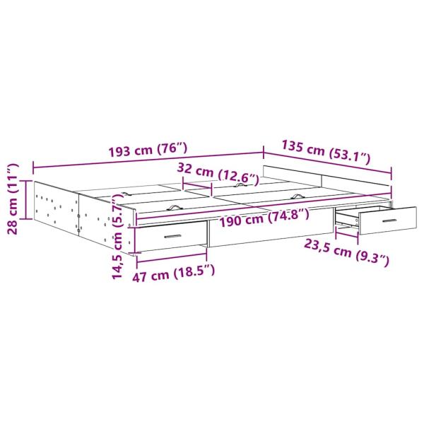 Bett mit Stauraum mit Schubladen mit Kopfteil mit Speicher Weiß 135 x 190 cm Spanplatte