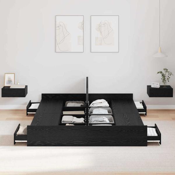 Bett mit Stauraum Schwarze Eiche 135 x 190 cm Melamin