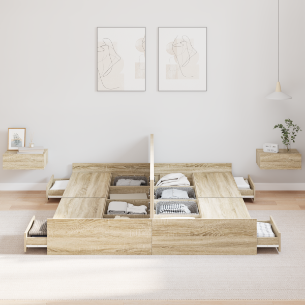 Bett mit Stauraum Sonoma Eiche 135 x 190 cm Melamin