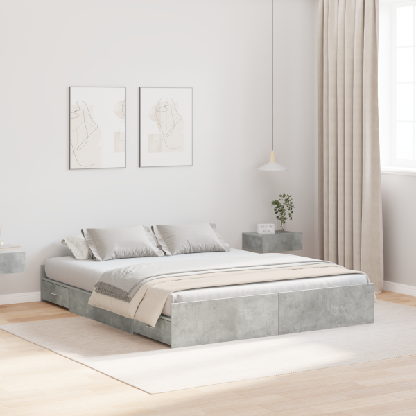 Bett mit Stauraum Betongrau 135 x 190 cm Holzwerkstoff