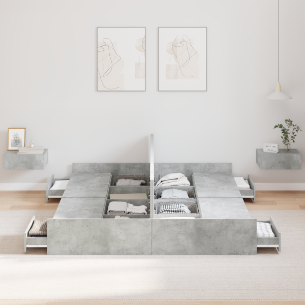 Bett mit Stauraum Betongrau 135 x 190 cm Holzwerkstoff