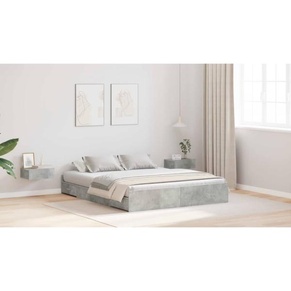 Bett mit Stauraum Betongrau 135 x 190 cm Holzwerkstoff