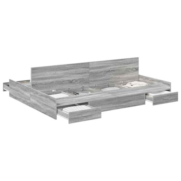 Bett mit Stauraum Grau Sonoma 135 x 190 cm Holzverbundwerkstoff