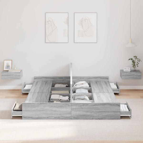 Bett mit Stauraum Grau Sonoma 135 x 190 cm Holzverbundwerkstoff