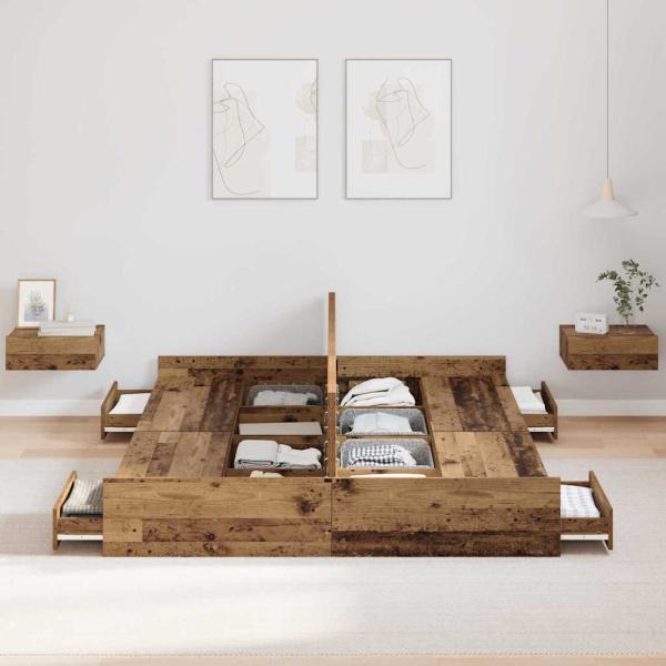 Bett mit Stauraum Altholz 135 x 190 cm Spanplatte