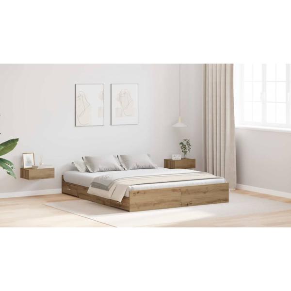 Bett mit Stauraum Eiche handwerklich 135 x 190 cm Melamin