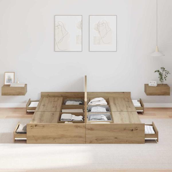 Bett mit Stauraum Eiche handwerklich 135 x 190 cm Melamin