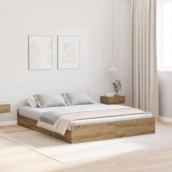 Bett mit Stauraum Eiche handwerklich 135 x 190 cm Melamin