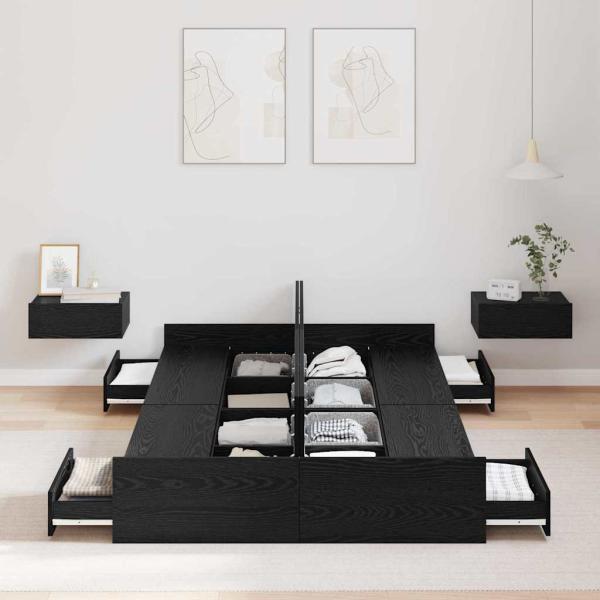Bett mit Stauraum Schwarze Eiche 120 x 190 cm Melamin