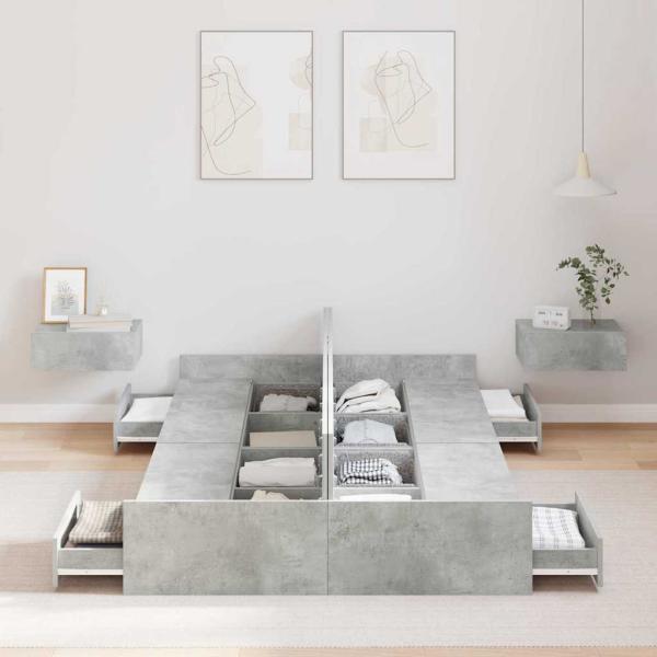 Bett mit Stauraum mit Schubladen mit Kopfteil mit Speicher Betongrau 120 x 190 cm MDF