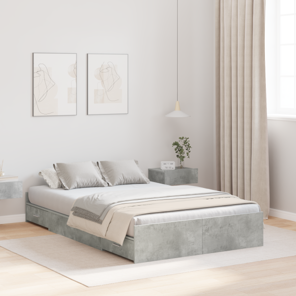 Bett mit Stauraum mit Schubladen mit Kopfteil mit Speicher Betongrau 120 x 190 cm MDF