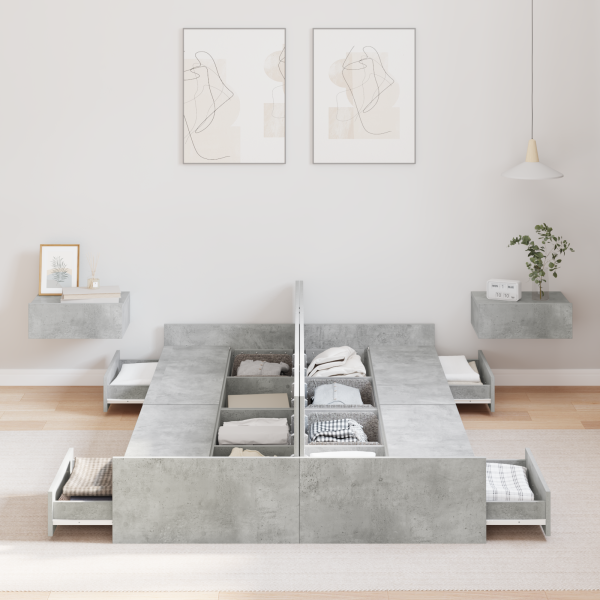 Bett mit Stauraum mit Schubladen mit Kopfteil mit Speicher Betongrau 120 x 190 cm MDF