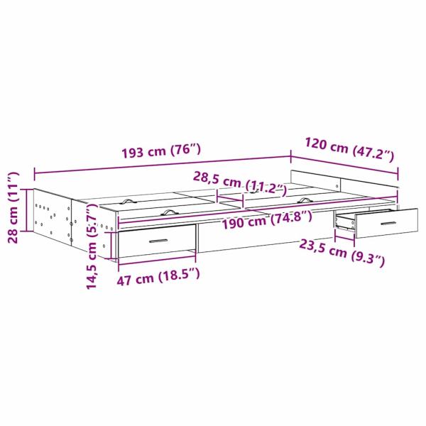 Stauraum-Bettgestell Grau Sonoma Grau Sonoma 120 x 190 cm