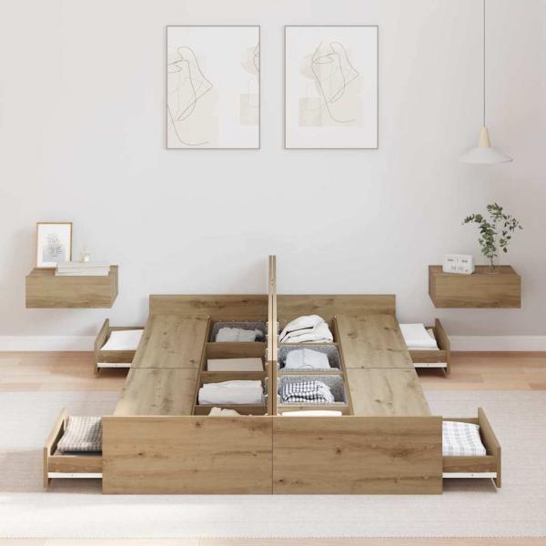 Bett mit Stauraum Eiche handwerklich 120 x 190 cm Melaminplatte