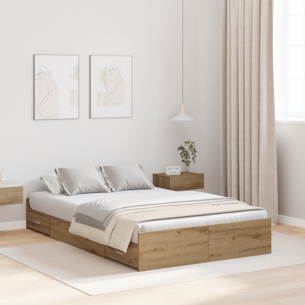Bett mit Stauraum Eiche handwerklich 120 x 190 cm Melaminplatte