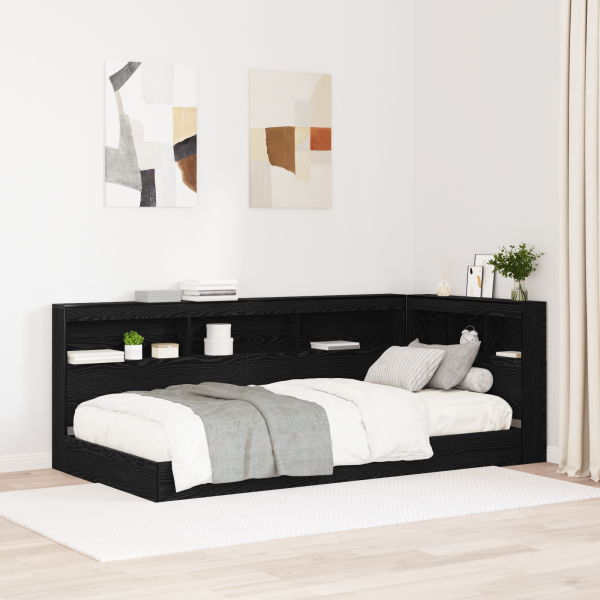 Stauraum-Kopfteil mit Regal mit Kopfteil mit Speicher Schwarze Eiche 90 cm Melamin