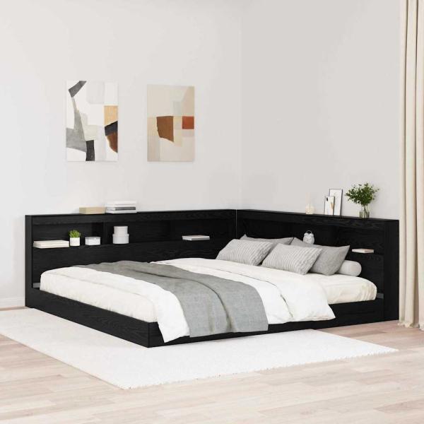 ARDEBO.de - Stauraum-Kopfteil mit Regal Schwarze Eiche 200 cm Holzwerkstoff