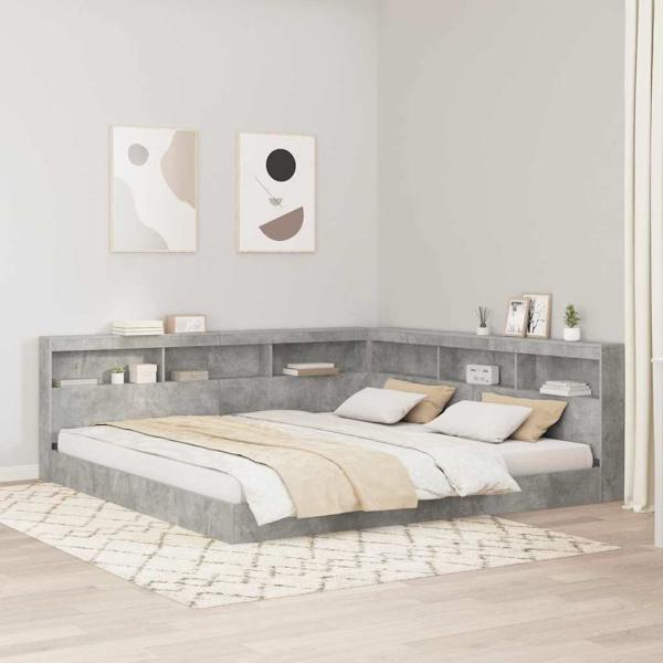 ARDEBO.de - Stauraum-Kopfteil mit Regal mit Kopfteil mit Speicher Betongrau 200 cm Holzwerkstoff