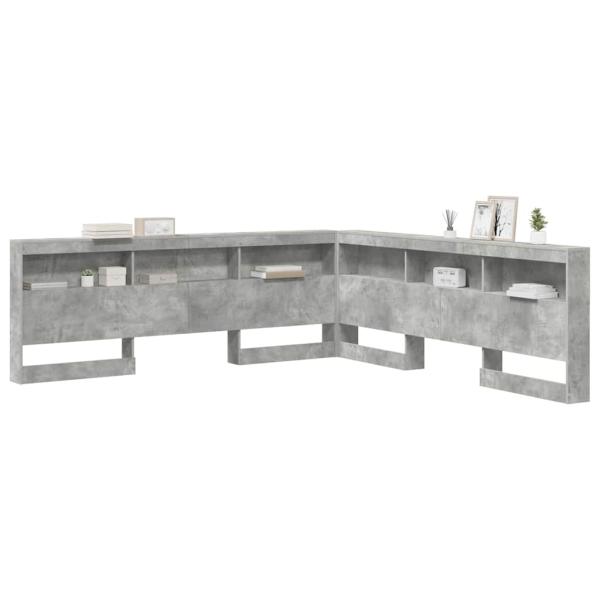 Stauraum-Kopfteil mit Regal mit Kopfteil mit Speicher Betongrau 200 cm Holzwerkstoff