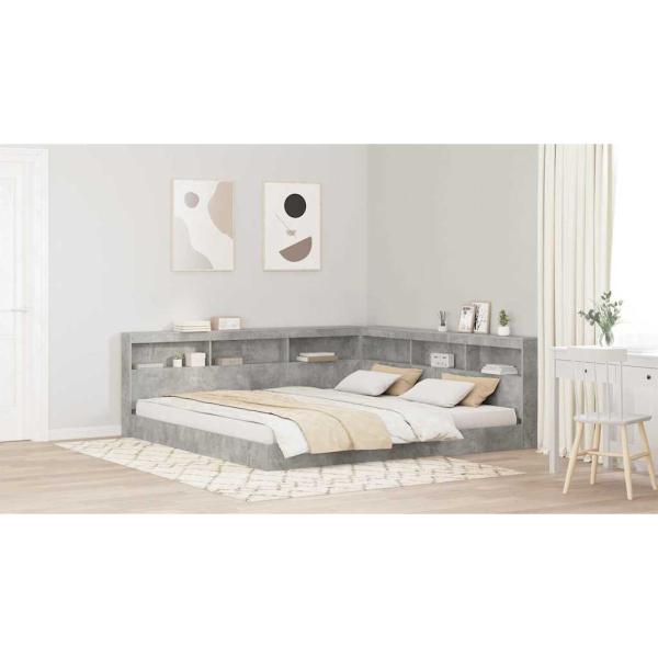 Stauraum-Kopfteil mit Regal mit Kopfteil mit Speicher Betongrau 200 cm Holzwerkstoff