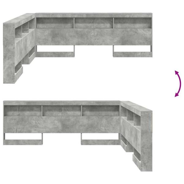Stauraum-Kopfteil mit Regal mit Kopfteil mit Speicher Betongrau 200 cm Holzwerkstoff