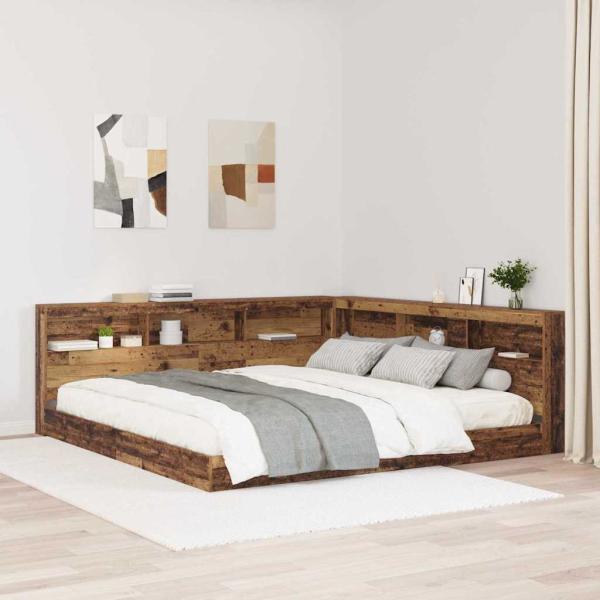 ARDEBO.de - Stauraum-Kopfteil mit Regal mit Kopfteil mit Speicher Altholz 200 cm Holzwerkstoff