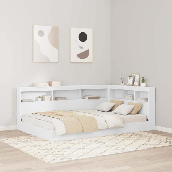ARDEBO.de - Stauraum-Kopfteil mit Regal mit Kopfteil mit Speicher Weiß 120 cm Holzwerkstoff