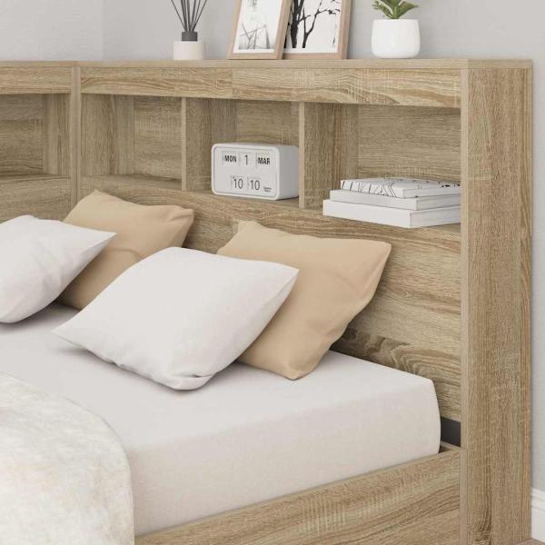 Stauraum-Kopfteil mit Regal Sonoma Eiche 120 cm Holzwerkstoff