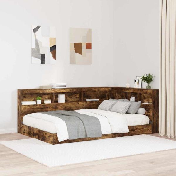 ARDEBO.de - Stauraum-Kopfteil mit Regal Räuchereiche 120 cm Holzwerkstoff