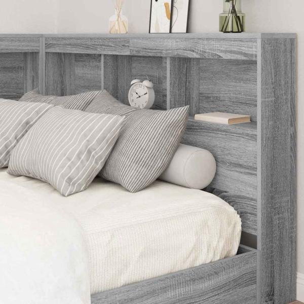 Stauraum-Kopfteil mit Regal mit Kopfteil mit Speicher Grau Sonoma 120 cm Holzwerkstoff